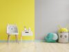 Mockup wall in the children's room on yellow illuminating and ultimate gray wall background.3D Rendering